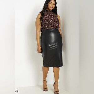 Eloquii Faux Leather Column Midi Skirt